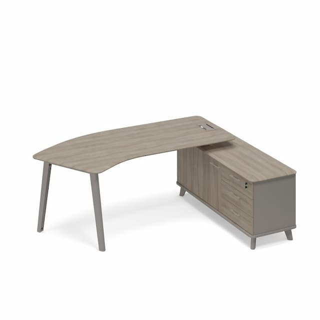 Стол руководителя эргономичный на опорной тумбе правый (тип 5) Юнитекс ТМ М1 126 МП ВЛ ВЛ мокко премиум (корпус) / вяз либерти (столешница, топ, фасад)